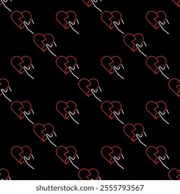 Hand holding Broken Heart vector Romantic Loss or Pain concept linear seamless pattern