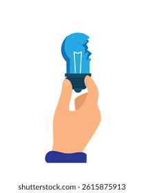 Hand Holding a Broken Light Bulb Isolated on White. Technology and electronics vector art