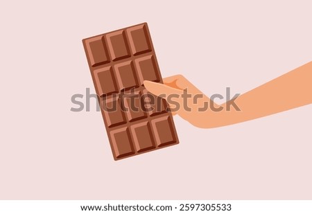
Hand Holding a Brown Chocolate Dessert Vector Concept Illustration. Person craving sweet treat having a good homemade dessert 
 