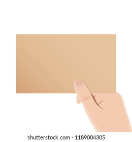 hand holding a brown plate for applying text on a white background