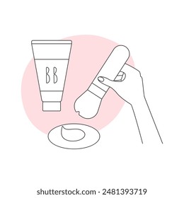 Cepillo de mano para aplicar base, base de maquillaje y Ilustración vectorial de iconos de línea BB cream