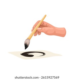 Hand Holding Brush Japanese Calligraphy Illustration Vector