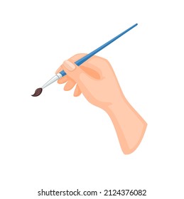 Hand holding brush symbol painter artist, education or decoration job illustration cartoon vector