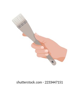 Hand holding brush vector illustration. Hands of painter isolated on white background. Art, education, stationery, creativity concept
