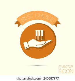 hand holding a bulb or beaker.  symbol icon of medicine or chemistry . the study of science
