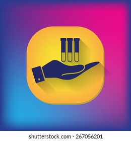 hand holding a bulb or beaker.  symbol icon of medicine or chemistry . the study of science