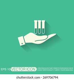 hand holding a bulb or beaker.  symbol icon of medicine or chemistry . the study of science