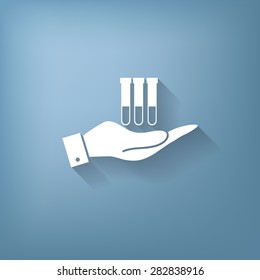 hand holding a bulb or beaker.  symbol icon of medicine or chemistry . the study of science
