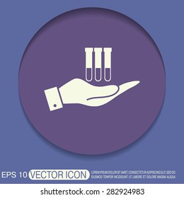hand holding a bulb or beaker.  symbol icon of medicine or chemistry . the study of science
