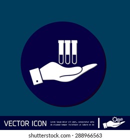hand holding a bulb or beaker.  symbol icon of medicine or chemistry . the study of science