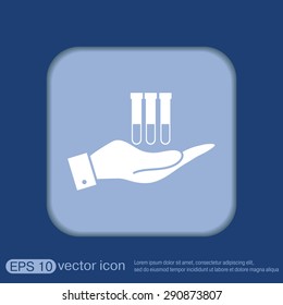 hand holding a bulb or beaker.  symbol icon of medicine or chemistry . the study of science