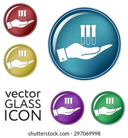 hand holding a bulb or beaker.  symbol icon of medicine or chemistry . the study of science