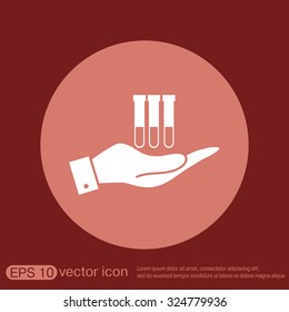 hand holding a bulb or beaker.  symbol icon of medicine or chemistry . the study of science