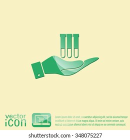hand holding a bulb or beaker.  symbol icon of medicine or chemistry . the study of science