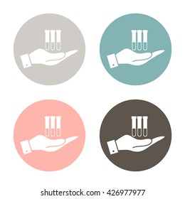 hand holding a bulb or beaker.  symbol icon of medicine or chemistry . the study of science