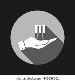 hand holding a bulb or beaker.  symbol icon of medicine or chemistry . the study of science