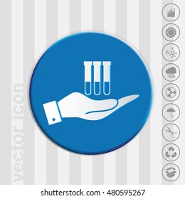 hand holding a bulb or beaker.  symbol icon of medicine or chemistry . the study of science