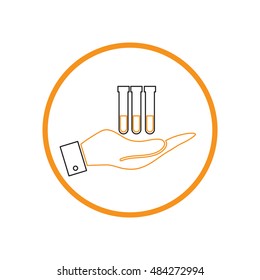 hand holding a bulb or beaker.  symbol icon of medicine or chemistry . the study of science