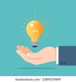 hand holding bulb, light bulb idea, bulb in hand, Holding a question mark sign and a light bulb solution is a businessman