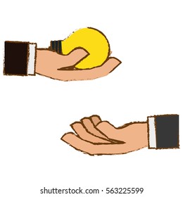 hand holding a bulb light over white background. colorful design. vector illustration