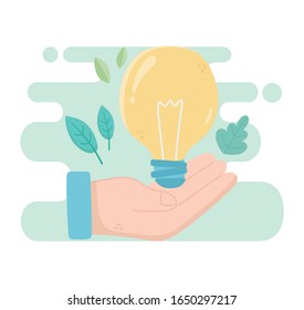 hand holding bulb plants environment ecology vector illustration