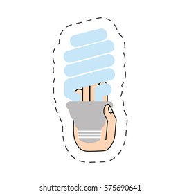 hand holding bulb saving energy light cut line vector illustration eps 10