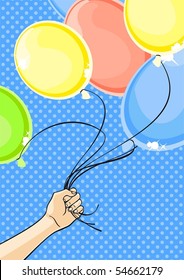 Mano sosteniendo un montón de globos