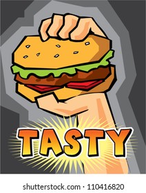 Hand Holding Burger Graphic