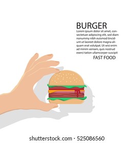 Hand Holding Burger On White Background,flat Design.