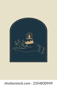 Hand, die brennende Kerze in Boho-Art hält Poster-Illustration