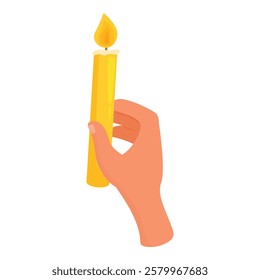 Hand is holding a burning candle, providing a warm and comforting light in the surrounding darkness