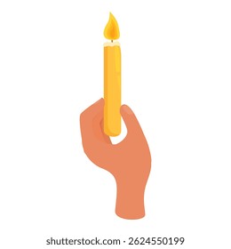 A mão está segurando uma vela acesa, proporcionando um brilho quente e convidativo