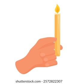 Hand is holding a burning candle, symbolizing hope, remembrance, or celebration