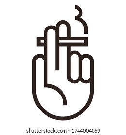 Hand holding burning cigarette icon isolated on white background
