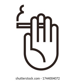Hand holding burning cigarette icon isolated on white background