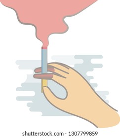 Hand holding a burning cigarette with smoke spread.No smoking concept