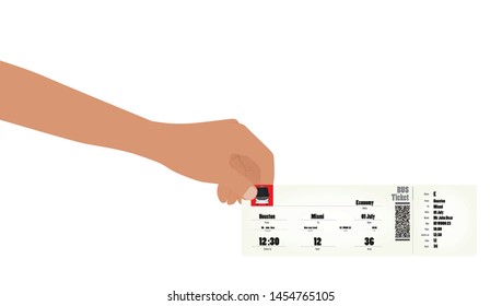 Hand holding bus tickets. vector illustration