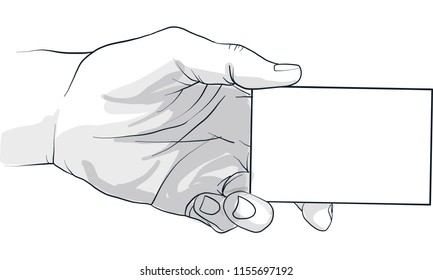 hand holding business card, vector