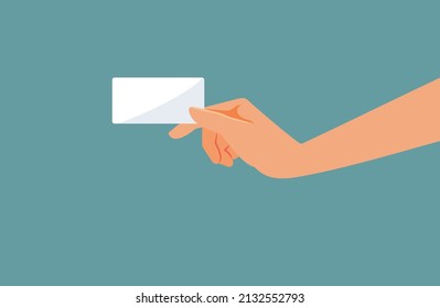 
Hand Holding Business Card Vector Cartoon Illustration. Person holding an empty presentation paper with copy space
