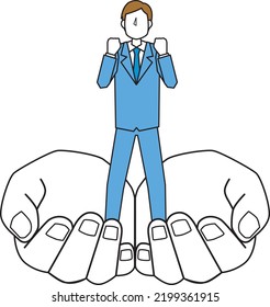 A hand holding a businessman