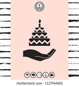 Hand holding a cake icon