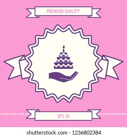 Hand holding a cake icon. Graphic elements for your design