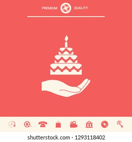 Hand holding a cake icon. Graphic elements for your design