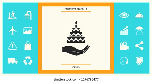 Hand holding a cake icon. Graphic elements for your design