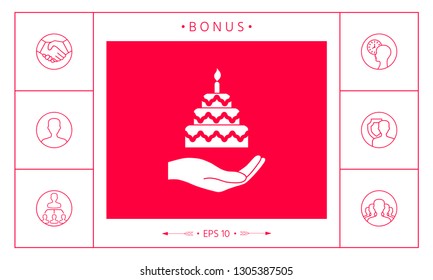 Hand holding a cake icon. Graphic elements for your design