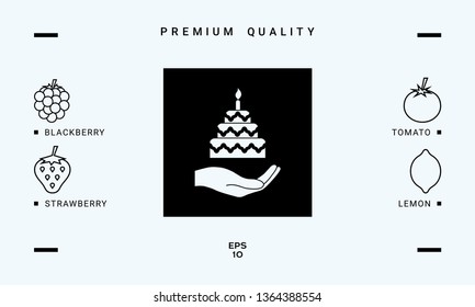Hand holding a cake icon. Graphic elements for your design