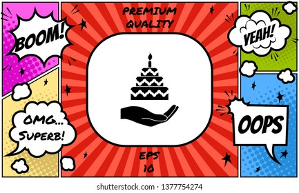 Hand holding a cake icon. Graphic elements for your design