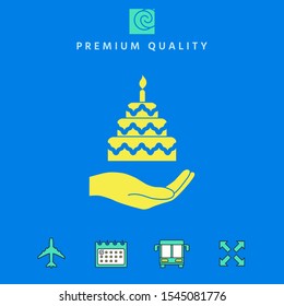 Hand holding a cake icon. Graphic elements for your design