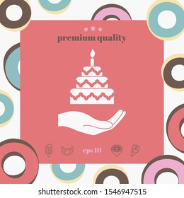 Hand holding a cake icon. Graphic elements for your design