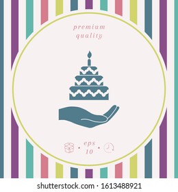 Hand holding a cake icon. Graphic elements for your design